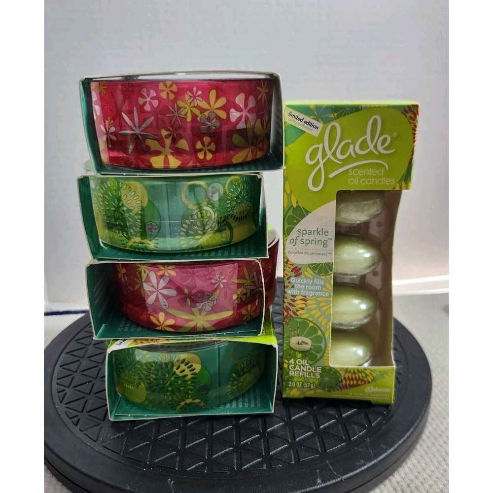 4 GLADE Scented Oil Candle Holders & 1- 4c SPARKLE OF SPRING NEW DISCONTINUED